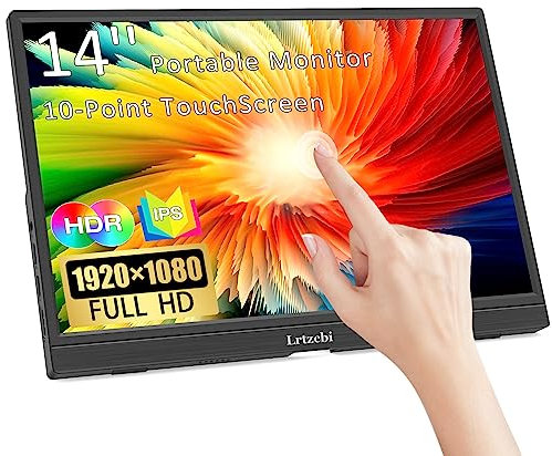 Lrtzcbi Portable Monitor Touchscreen 14 Inch HDR 1080P, IPS Touch Screen LED Gaming Display USB C/HDMI Port, Travel Monitor for Laptop PC Phone Xbox PS4/5, Built in Speakers