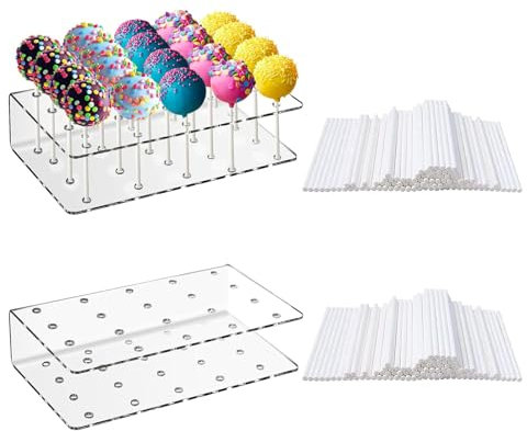 SJDOFU Cake Pop Ständer, 2 Stücke Cake Pop Ständer mit 200 Farbe Cake Pop Stiele, 20 Löcher Lollipop Holder für Dessert Tisch Hochzeit Halloween Christmas Party Geburtstag Deko