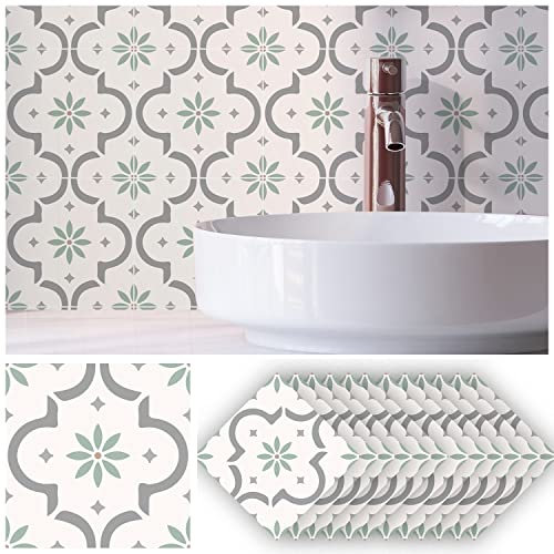 Neukids verde claro y blanco y blanco Azulejos Adhesivos Transferencia Cocina Pelar y Pegar Pared Húmeda Impermeable Baño Aseo Lavandería, RV, Paneles Chimenea Cocina Backsplash 12PCS