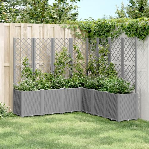 qohoio Pflanzkübel mit Rankgitter PflanzküBel Mit Rankgitter Spalier Rankgitter Blumenkasten Mit Rankgitter Hellgrau 160x160x140 cm PP