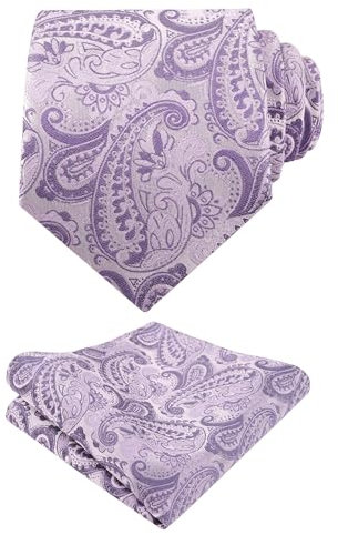 Alizeal Handmade Paisley Floral Tie with Pocket Square Set, Lilac