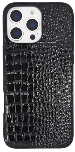DMaos for iPhone 16 Pro Max Case for Women, Crocodile Synthetic Patent Leather Cover, Classic Fashion for iPhone16 Pro Max 2024 6.9 inch - Black