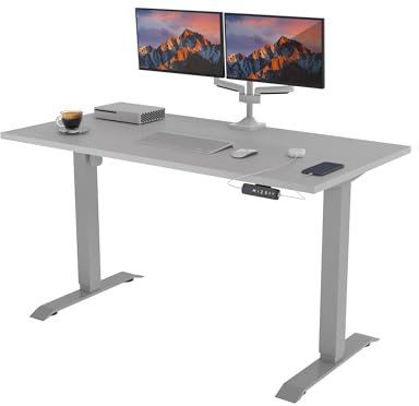 POKAR Höhenverstellbarer Schreibtisch Höhenverstellbar Elektrisch Bürotisch mit Tischplatte (Silber + Lichtgrau, 175 x 80)