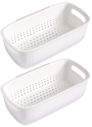 Ciieeo Plastic Storage Basket Set 2Pcs with Wall-Mount Hooks Double-Layer Vegetable and Fruit Draining Basket for Kitchen Organization and Efficient Water Drainage