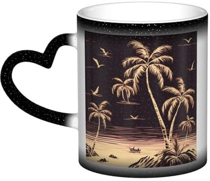 DFEPFKGOKL Heat Changing Coffee Mug - Palm Tree - Mesmerizing Color-Changing Mug in The Sky, 11 Oz Ceramic Magic Mug Cup for Cafes, Offices, Homes