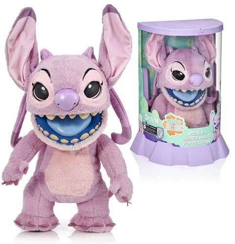 WOW! STUFF: RealFX Disney Lilo & Stitch Angel Puppet - Peluche animatrónico de 18 pulgadas, más de 100 combinaciones de acción y sonido, apariencia, sensación, sonidos realistas. A partir de 6 años