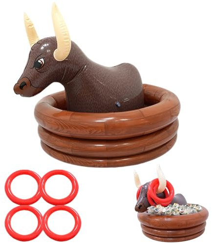 Balakaka Getränkekühler Aufblasbar mit 4 Ringen Interaktive Spiele, Black Bull Lasso Eiskübel Aufblasbare Pool Schwimmer Kühler, Aufblasbarer Partykühler für Outdoor Sommer Strand Pool