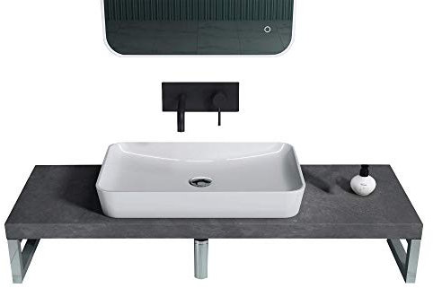doporro Mensola Sospesa per Lavabo da Appoggio 50x120 cm in Legno Effetto Cemento Grigio, Consolle da Parete per Bagno con Staffe, Mobile da Bagno Design Industriale Platte03