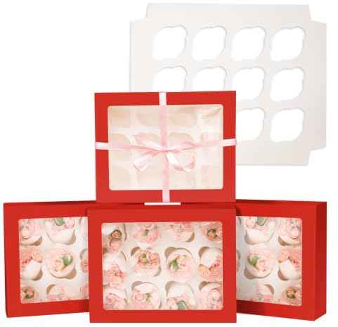 Gcardist Auto-pop Up 12 Cupcake Boxes with Window Rot 6 Packs Cupcake Box 33x25.4x9cm Bakery Boxes For Cupcakes Carrier, Cupcake Containers(13×10×3.5 inch)