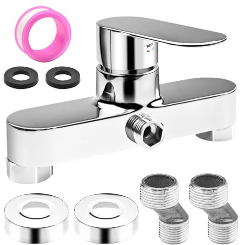 Duscharmatur Einhebelmischer, Aufputz Mischbatterie Duscharmatur, Wasserhahn Dusche Silbrig mit Keramikventil Kern,Werkstoff aus Zinklegierung,Chrom Wasserhahn Dusche mit G 1/2 Auslauf für Badezimmer