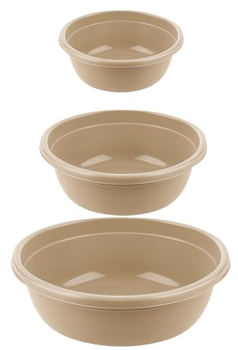 3er Set Plastikschüssel Rund BPA-frei – Waschschüssel & Waschwanne aus Kunststoff – 5L, 7,5L & 10,5L Plastikschüsseln – Robuste Spülschüssel & Plastikwanne für Haushalt, Reinigung, Garten (Braun)