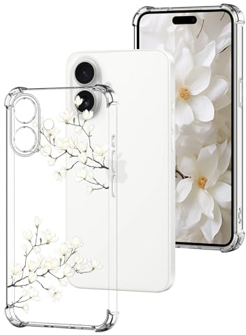 DiaryTown Transparent Hülle für iPhone 16 HandyHülle, Weiß Orchidee | für iphone 16 Case, Süß Muster, TPU Silikon, Kratzfest, Stoßfeste Schutzhülle, Kameraschutz, Anti-Vergilbung, Durchsichtig