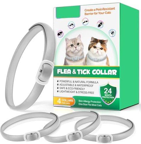 Collar for cats, 4 Packs Adjustable Pheromone Collars, para Gatos, Pack de 4 en Gris, Ajustable y Resistente al Agua para Gatos, Collar Protector Natural.