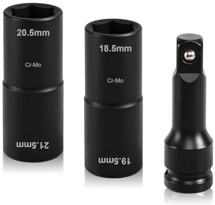Juego de 3 llaves de impacto de doble cabeza 18,5/19,5/20,5/21,5 mm con fuerza de 1/2, llave de impacto, tuercas, tuercas de rueda, alargador, para todos los modelos