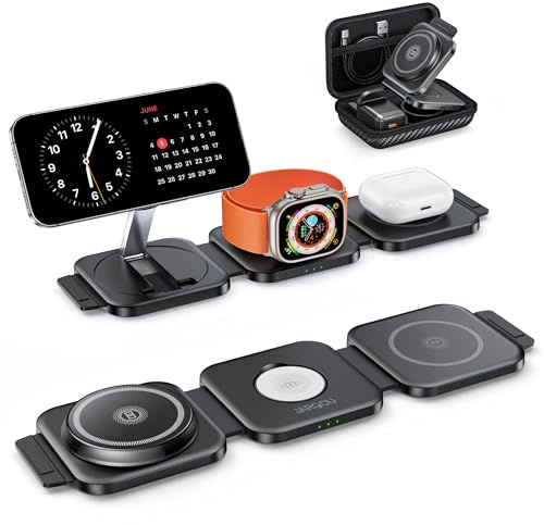 3 in 1 Foldable Wireless Charging Station for Apple, Mag-Safe Compatible | Charge 3 Devices Simultaneously, Wireless Charger for iPhone 17 Pro Max 16 15/Apple Watch/AirPods, Foldable Travel Charger