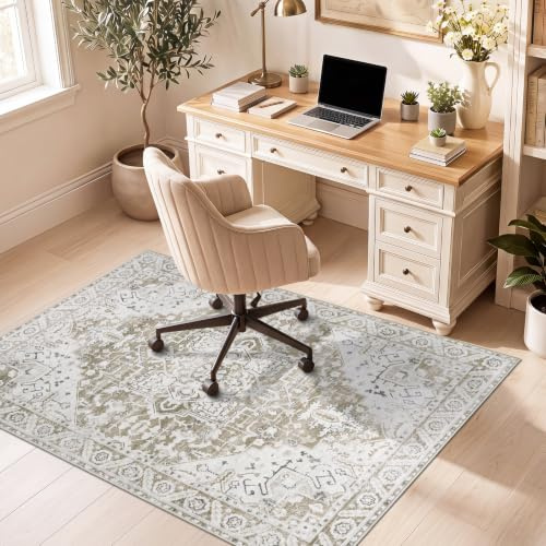 Famibay Bodenschutzmatte Bürostuhl 120x150cm Bürostuhl Unterlage Beige Braun Boho rutschfeste Schreibtischstuhl Unterlage für Parkett Hartböden Tiles Hohe Dichte Waschbar Kratzfest