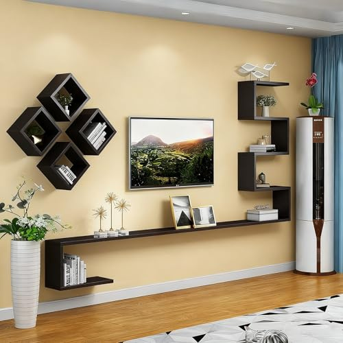 VOLDAX Meuble TV Flottant avec Compartiments Ouverts, Console Multimédia TV Ensemble De Meubles De Salon, Différentes Couleurs(Black,280cm/110in)