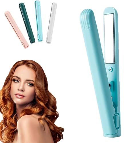 2-in-1 Mini Curling Iron, 2026 New Upgraded Dual Purpose Curling & Flat Iron, USB Plug-in Small Curling Wand, Portable Curling Tongs Travel Size, for Short and Long Hair, All Hair Type (Blue)