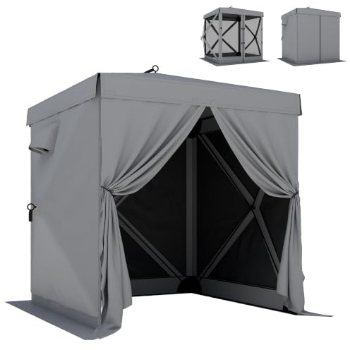 Outsunny Pavillon 1,85x1,85m Wasserdicht Stabil Winterfest Dunkelgrau | Pop-up Faltpavillon, 4 Mesh-Seitenteilen, Tasche, UV 30+, Faltbar, Partyzelt, Gartenzelt, Gartenpavillon, Garten Festival