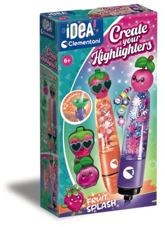 Clementoni IDEA Deine Textmarker-Kreationen Früchte Labor | für personalisierte Textmarker, Kreativ-Set für Kinder ab 6 Jahren, mit 2 personalisierbaren Textmarkern mit Zubehör, 18395