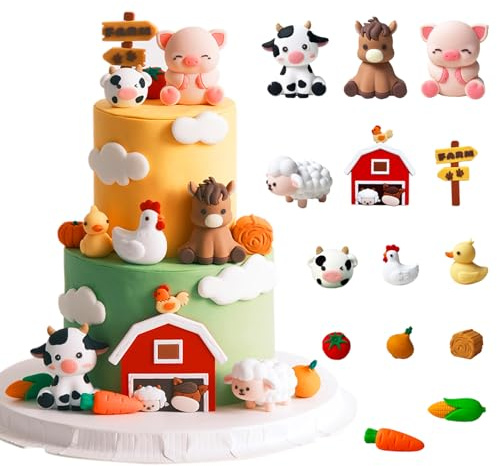 Tazuxetuqe Farm Animal Kuchen Dekorationen 15 Pièces Comprenant Mignon Vache Poulet Cheval Cochon Mouton Ferme Anniversaire
