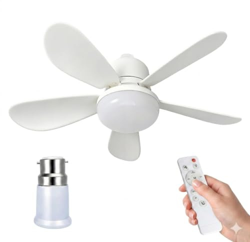 Ceiling Fan with Light and Remote Control, E27 Screw in Socket Fan Light Bulb, 40W 2400LM Dimmable 3-Colour & 3-Speed Quiet Motor, 2H/4H Timer, 55cm Ceiling Fans for Bedroom, Kitchen, Living Room