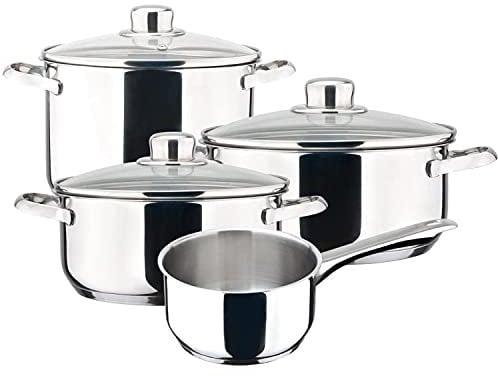MAGEFESA ® Dux batería de cocina, 7 piezas, fabricada en acero inoxidable 18/10, compatible con todo tipo de fuego, inducción, fácil limpieza y apta lavavajillas