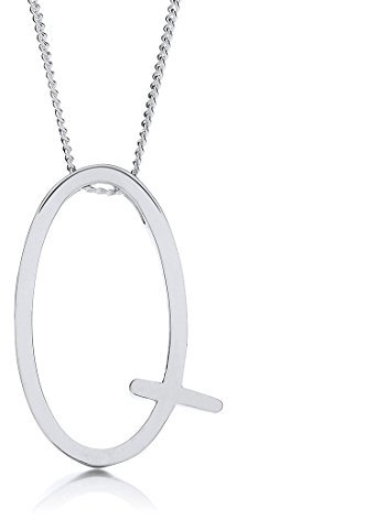 Theia Pendentif Argent Sterling Personnalisé avec Initiale en Gros Caractère (A-Z ) et Chaîne gourmette 18 - Lettre Q