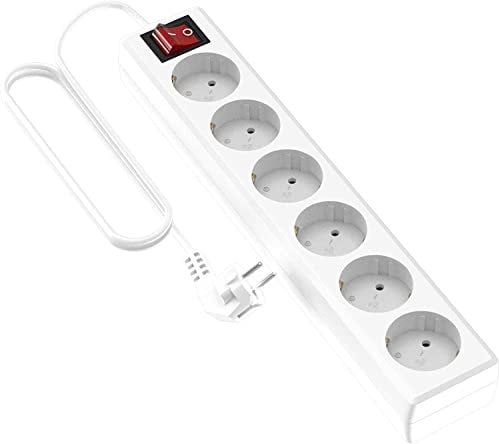 Garza Power - Regleta de 6 enchufes con Interruptor y Toma de Tierra | Ladrón múltiple de 3 Metros | hasta 3680W | Protección Infantil |Cable H05W-F 3G | Color Blanco