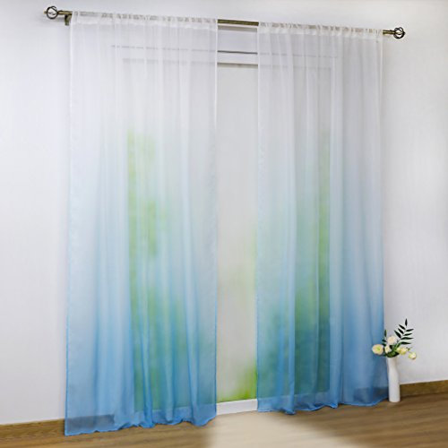 Joyswahl Voile Gardine halptransparenter Vorhang mit Topaktuelle Farbverlauf Muster »Babette« Schals Fenster Vorhänge mit Stangendurchzug BxH 140x245cm Blau 1er Pack