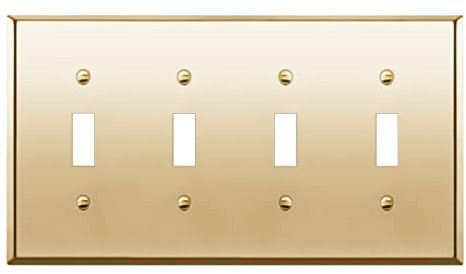 ENERLITES Placa de pared para interruptor de palanca, tamaño estándar de 4 bandas, 7714-PB, latón pulido