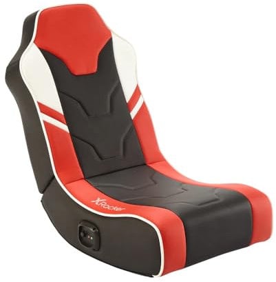 X Rocker Shadow Gaming Chair for Kids and Juniors, 2.0 Audio Floor Rocker, Low Folding Rocking Seat with 2 Stereo Sound Speakers, Padded Foam Gaming Seat for Children for Xbox, PS4, PS5, Switch - Red