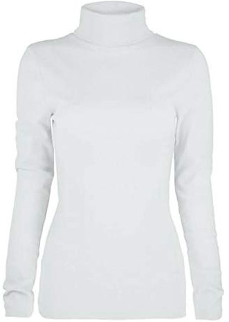 Futura London Womens Cotton Polo Roll Turtle Neck Long Sleeve Blouse Jumper Casual Top 8-18 (14, White)