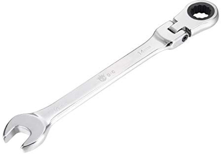 Kombi-Ratsche mit flexiblem Kopf und offenem Kopf 14 mm, poliert, Cr-V