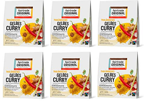 6 x Gelbe Curry Paste Thailändisch | je 70g Packung | Thai Currypaste gelb von Fairtrade Original | ohne künstliche Zusätze | für asiatische Gerichte und würzig, scharfe Speisen