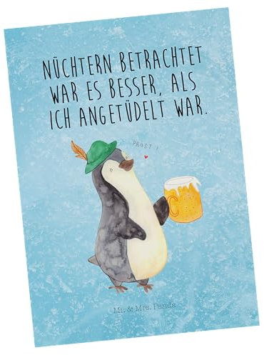 Mr. & Mrs. Panda Postkarte Pinguin Bier - Geschenk, Beschwippst, Feierabend, Ansichtskarten, spruchkarte, Angetüdelt, Postkarten, Oktoberfest, Fotokarte, Ansichtskarte