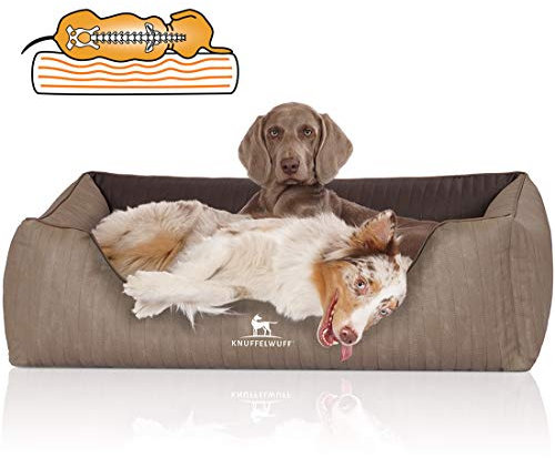 Knuffelwuff Orthopädisches Hundebett Outlander aus Laser-gestepptem Kunstleder XXL 120 x 85cm Natur/Braun - Abnehmbarer Bezug - leicht zu reinigen - für große, mittelgroße und kleine Hunde
