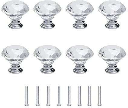 Concisea Türknöpfe, 30 mm, Diamant-Kristallglas, mit Schrauben, für Möbel, Schubladen, Küchendekoration, 8 Stück