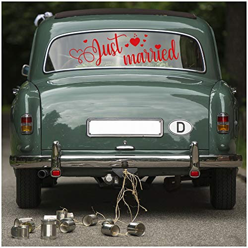 Just Married Wedding Car Sticker Film Wall Sticker Decoration (Red, KX057 Just Married 3)