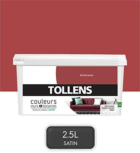 Tollens - Peinture Couleurs - Murs et Boiseries - Toutes pièces - Ultra résistante - Satin - Rouge Salsa - 2,5L = 30m2
