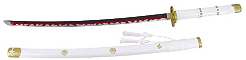 THIRD S5005W Katana Enma von Zoro aus One Piece inoffizielle Replik von 103,5 cm Stahlklinge schwarzes Finish mit roten Akzenten und satiniertem Schnitt, weißer Griff mit goldenen Akzenten