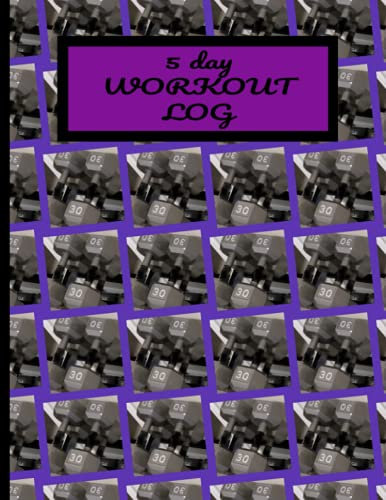 5 DAY WORKOUT LOG with TWO DUMBELL on Cover (Grey and Purple pattern) (WORKOUT LOG BOOK)