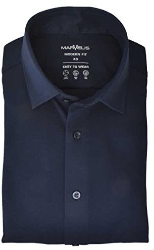 Marvelis Modern Fit Hemd Langarm New Kent Kragen Jersey Nachtblau Größe 40