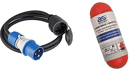 as - Schwabe CEE Camping Adapterleitung 1,5m, CEE-Stecker 3-polig| 61408 & Sicherheitsbox – Sicherheit für Schuko - Stecker und Buchse – Zuverlässiger Schutz vor Außeneinwirkungen – Rot I 48707