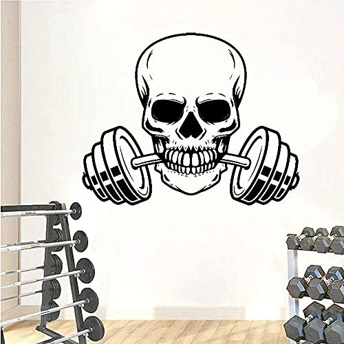 Gym Fitness Wandaufkleber Totenkopf Langhantel Workout Auf Der Suche Nach Sport Wandaufkleber Sport Aufkleber Vinyl Gym Innendekoration Zubehör 53X42 Cm