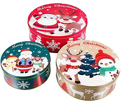 3pcs Christmas Tin Box Tins Candy Dessert Boxes Cookies Cookie Tin Holiday Treat Boxes Containers Case Packaging Boxes Xmas Empty Party Christmas Cookie Boxes Santa Decor Tinplate