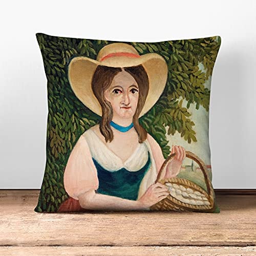Big Box Art Woman With Basket Of Eggs By Henri Rousseau - Cushion Cover Throw Pillow with Insert for Sofa Chair Bed - Double-sided - 55x55 cm