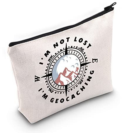 G2TUP Geocacher Geocach-ing Geschenk Geocacher Make-up-Tasche I'm Not Lost I'm Geocaching Kosmetiktasche Schatzjäger Geschenk Outdoor Liebhaber Reisetasche mit Reißverschluss, Geocach-ing weiße Tasche