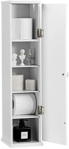 GOPLUS Porte-Papier Toilette, Rangement WC,Armoire de Salle de Bain sur Pied en MDF, Porte-Papier Hygiénique sur Pied avec 4 Etagères et Fente Supérieure pour Salle de Bain, 16 x 17 x 68,5CM Blanc