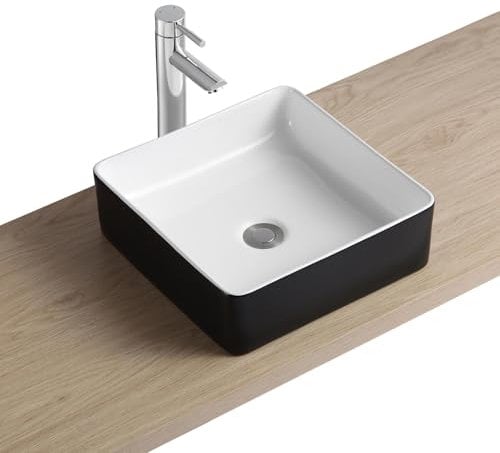 MOB-IN Vasque à Poser carrée en céramique Bicolore Noir et Blanc 36cm